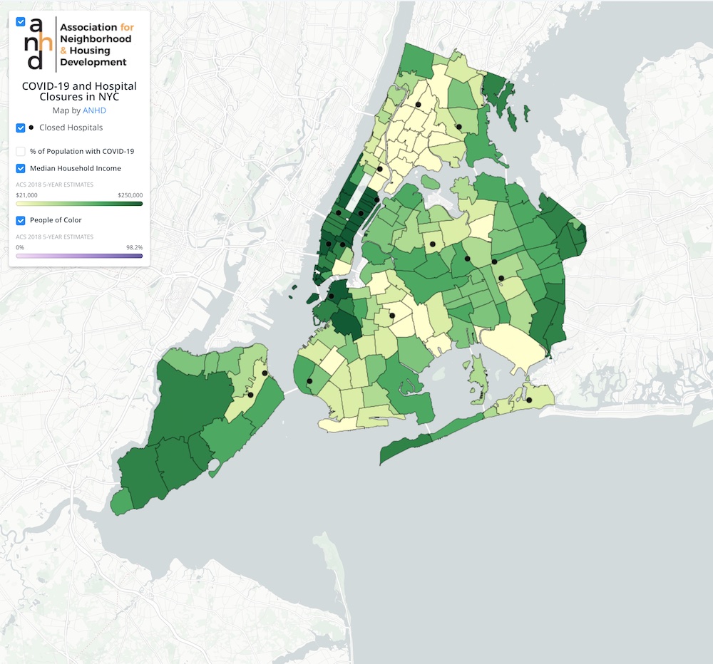 Map of hospital closures and neighborhood income